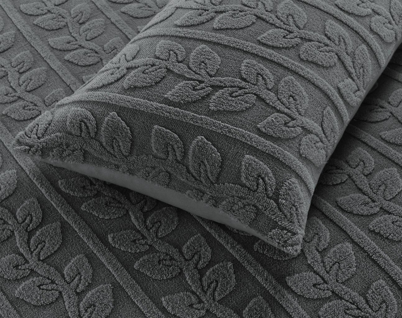 Teddy Fleece Leaf Duvet Set Grey, Beige, Green
