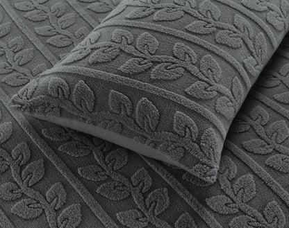 Teddy Fleece Leaf Duvet Set Grey, Beige, Green