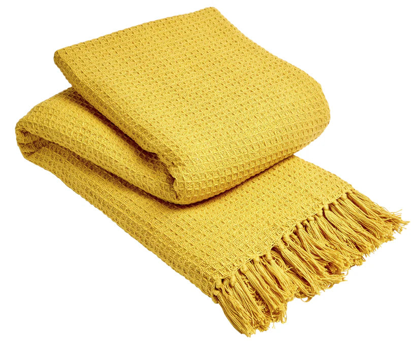 Lisbon Pure Indian Cotton Handwoven Honeycomb Throw Blanket Luxurious Soft and Elegant Design for Sofa Bed or Living Room Available in 10 Colours and Sizes