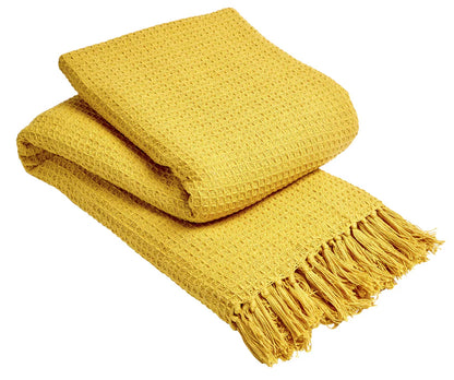 Lisbon Pure Indian Cotton Handwoven Honeycomb Throw Blanket Luxurious Soft and Elegant Design for Sofa Bed or Living Room Available in 10 Colours and Sizes
