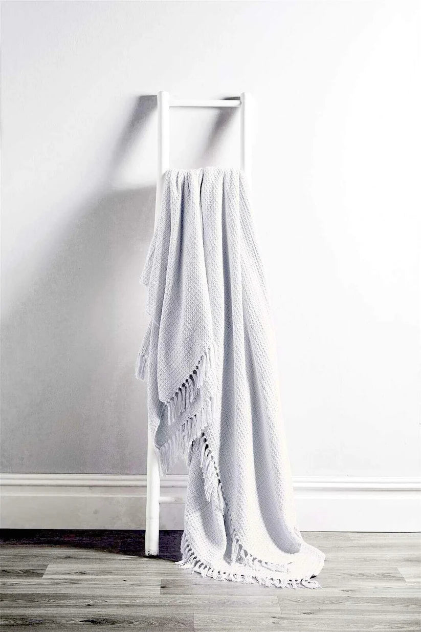 Lisbon Pure Indian Cotton Handwoven Honeycomb Throw Blanket Luxurious Soft and Elegant Design for Sofa Bed or Living Room Available in 10 Colours and Sizes