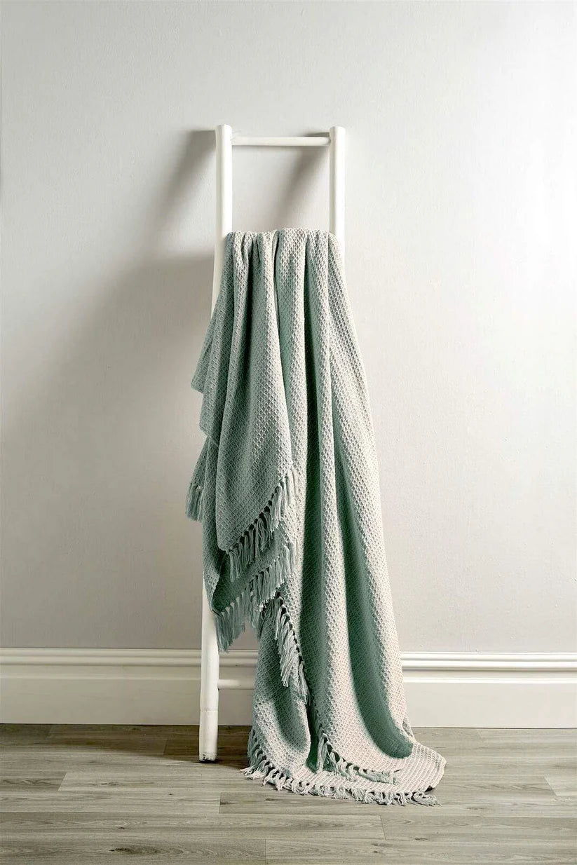 Lisbon Pure Indian Cotton Handwoven Honeycomb Throw Blanket Luxurious Soft and Elegant Design for Sofa Bed or Living Room Available in 10 Colours and Sizes