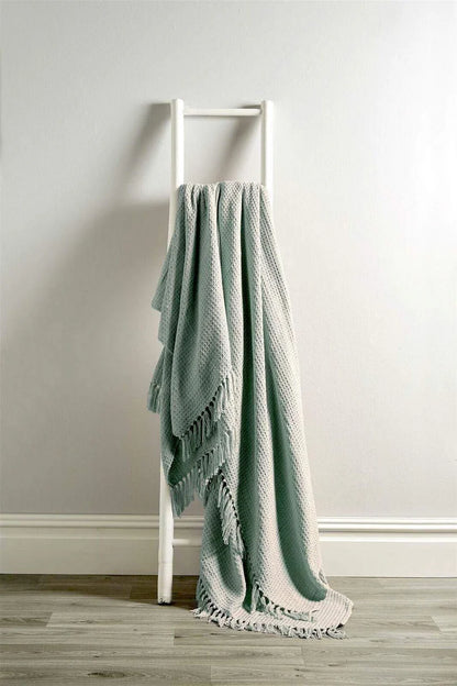 Lisbon Pure Indian Cotton Handwoven Honeycomb Throw Blanket Luxurious Soft and Elegant Design for Sofa Bed or Living Room Available in 10 Colours and Sizes