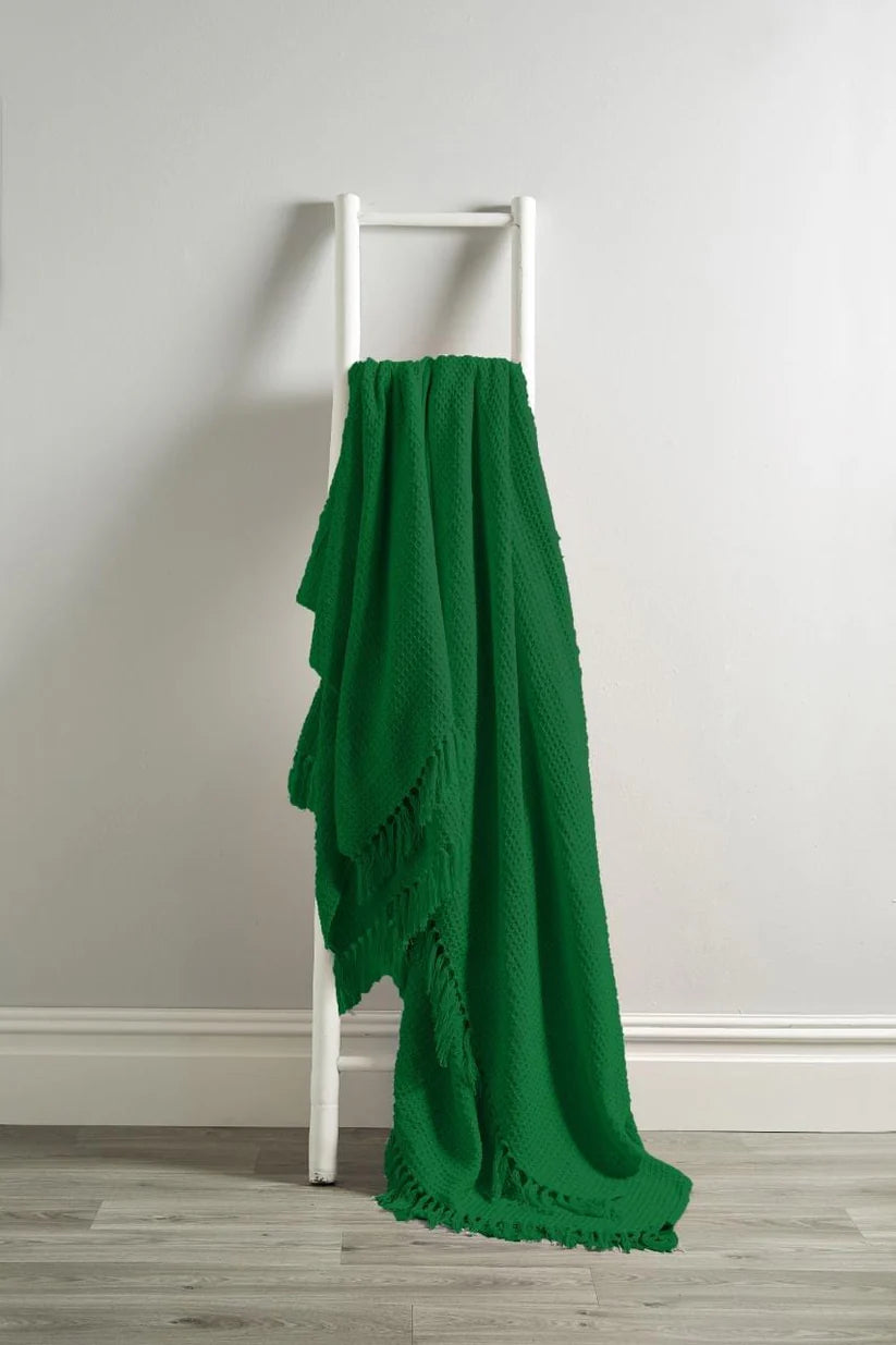 Lisbon Pure Indian Cotton Handwoven Honeycomb Throw Blanket Luxurious Soft and Elegant Design for Sofa Bed or Living Room Available in 10 Colours and Sizes