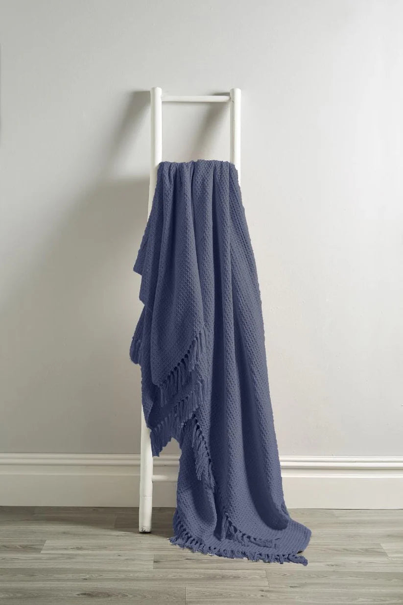 Lisbon Pure Indian Cotton Handwoven Honeycomb Throw Blanket Luxurious Soft and Elegant Design for Sofa Bed or Living Room Available in 10 Colours and Sizes