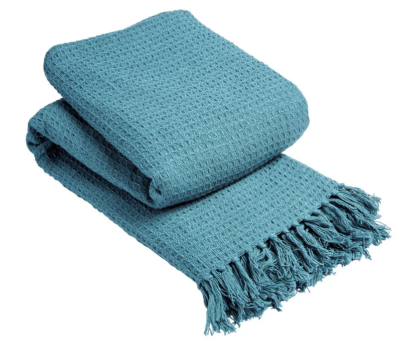Lisbon Pure Indian Cotton Handwoven Honeycomb Throw Blanket Luxurious Soft and Elegant Design for Sofa Bed or Living Room Available in 10 Colours and Sizes