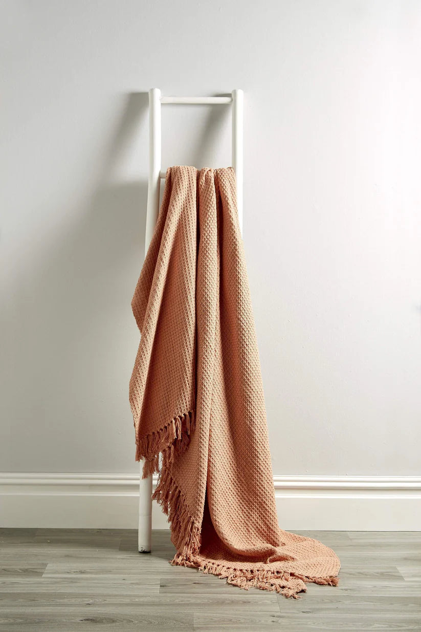 Lisbon Pure Indian Cotton Handwoven Honeycomb Throw Blanket Luxurious Soft and Elegant Design for Sofa Bed or Living Room Available in 10 Colours and Sizes
