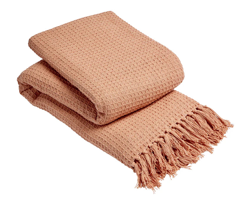 Lisbon Pure Indian Cotton Handwoven Honeycomb Throw Blanket Luxurious Soft and Elegant Design for Sofa Bed or Living Room Available in 10 Colours and Sizes
