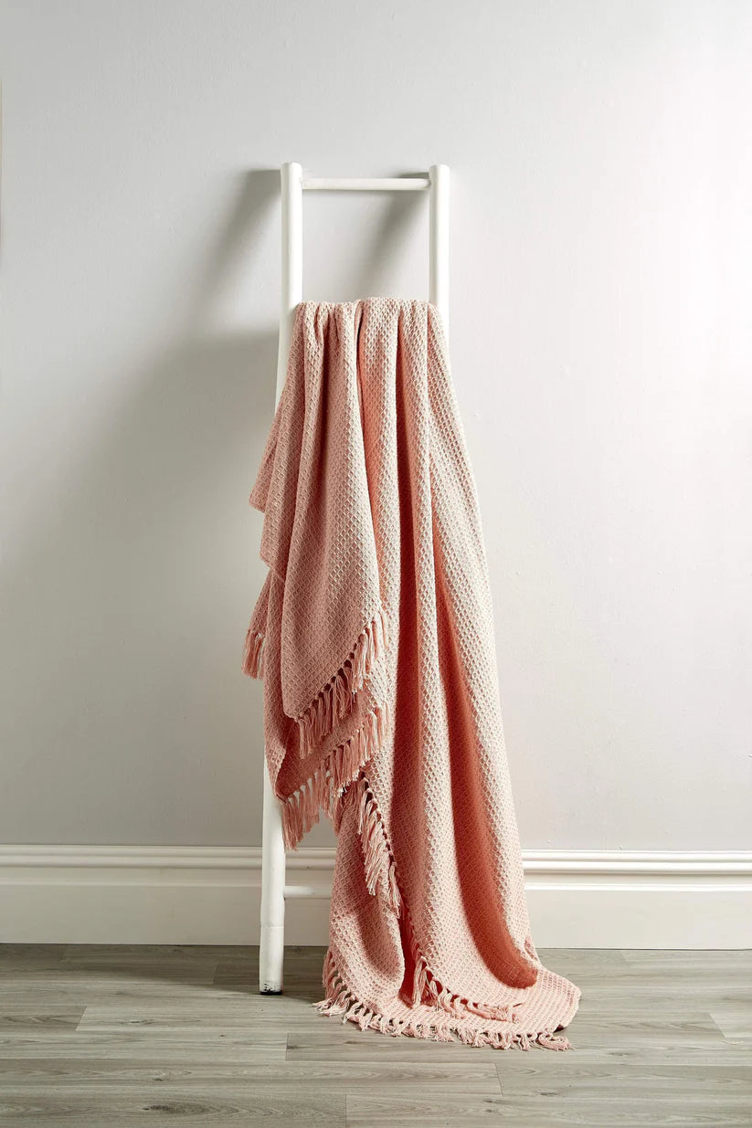 Lisbon Pure Indian Cotton Handwoven Honeycomb Throw Blanket Luxurious Soft and Elegant Design for Sofa Bed or Living Room Available in 10 Colours and Sizes