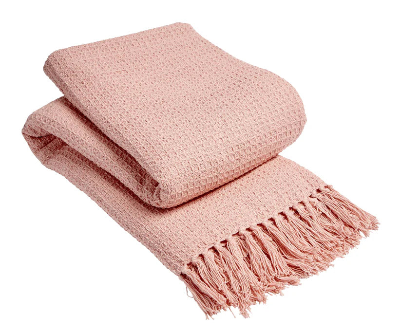 Lisbon Pure Indian Cotton Handwoven Honeycomb Throw Blanket Luxurious Soft and Elegant Design for Sofa Bed or Living Room Available in 10 Colours and Sizes