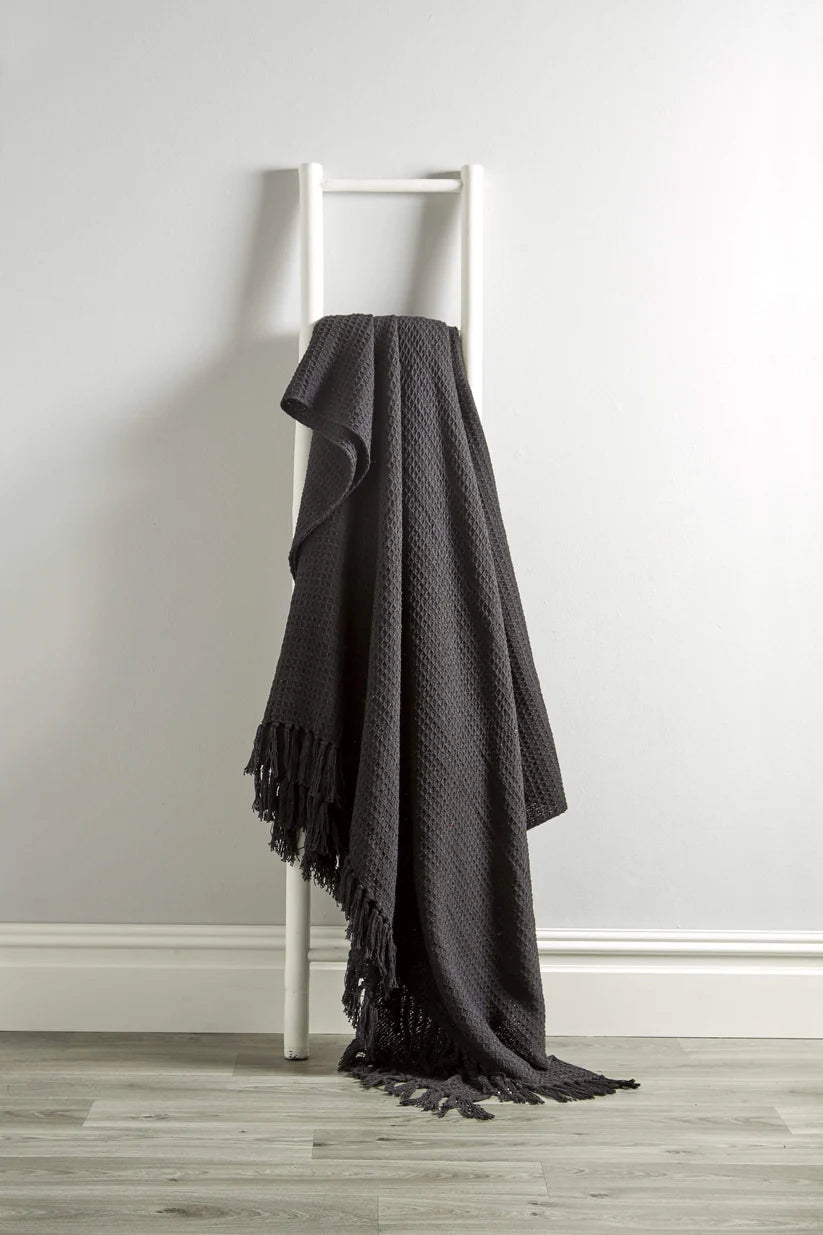 Lisbon Pure Indian Cotton Handwoven Honeycomb Throw Blanket Luxurious Soft and Elegant Design for Sofa Bed or Living Room Available in 10 Colours and Sizes
