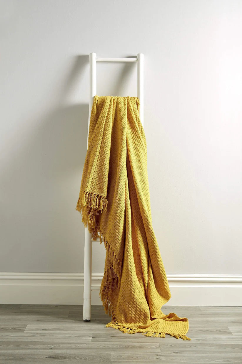Lisbon Pure Indian Cotton Handwoven Honeycomb Throw Blanket Luxurious Soft and Elegant Design for Sofa Bed or Living Room Available in 10 Colours and Sizes