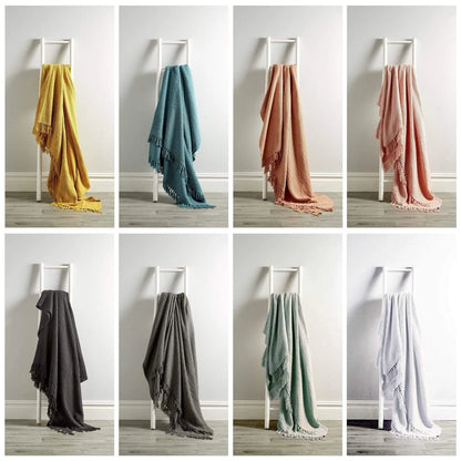 Lisbon Pure Indian Cotton Handwoven Honeycomb Throw Blanket Luxurious Soft and Elegant Design for Sofa Bed or Living Room Available in 10 Colours and Sizes