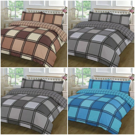 LOGAN Tartan Check DUVET COVER & Pillowcases Reversible Quilt Cover Bedding sets