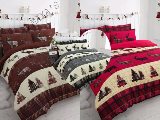 Luxury Thermal Flannelette Stag Duvet Set 100% Cotton Quilt Bedding All Sizes