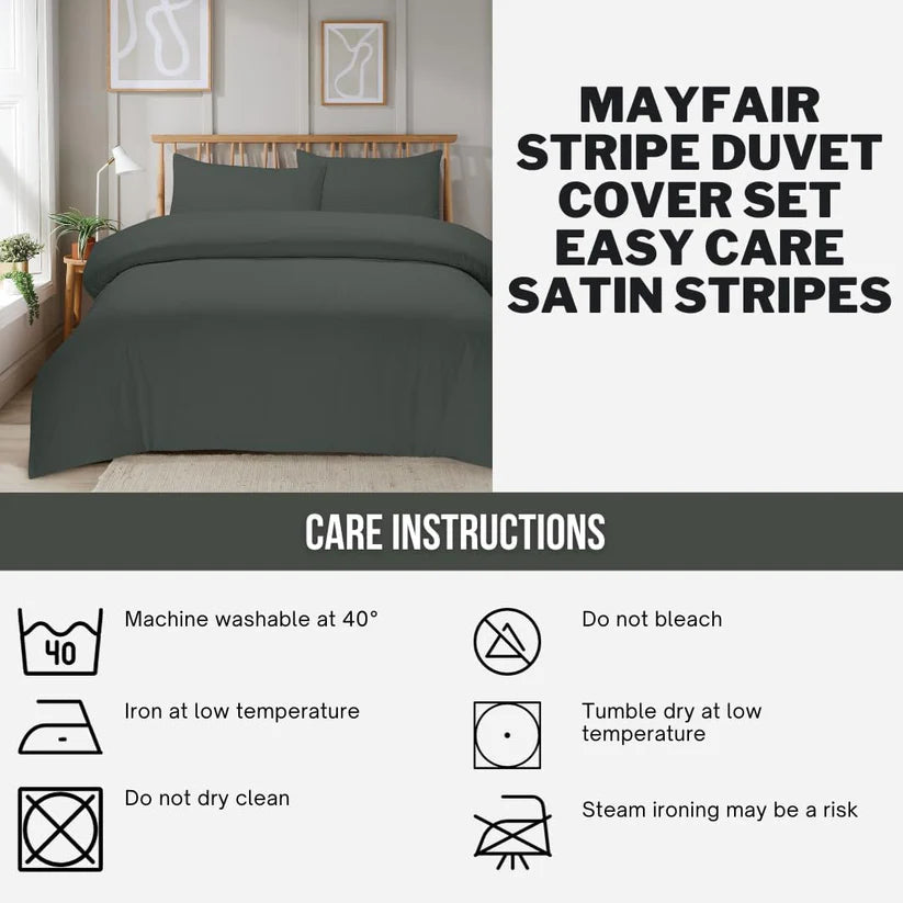 Mayfair Stripe Elegant Reversible Satin Duvet Cover Set