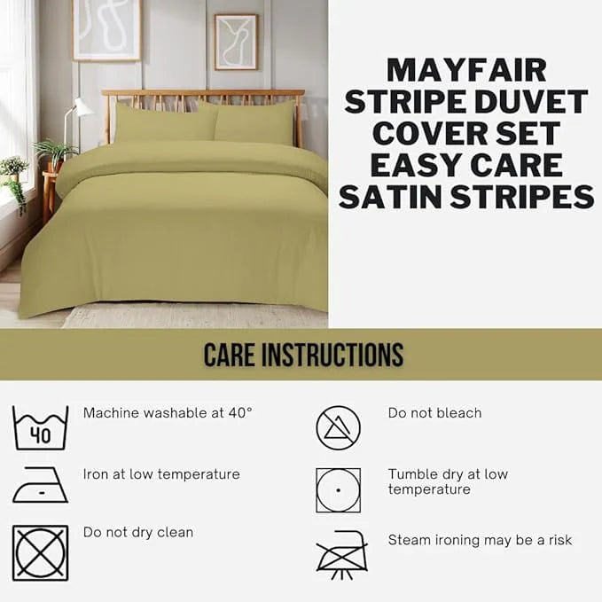 Mayfair Stripe Elegant Reversible Satin Duvet Cover Set