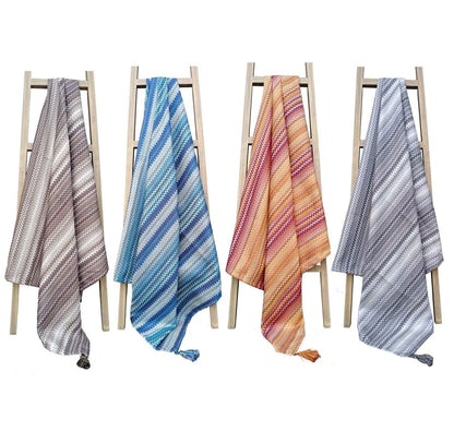 Mia Bohemian Throw Blanket with Tribal Striped Pattern and Tasselled Edges