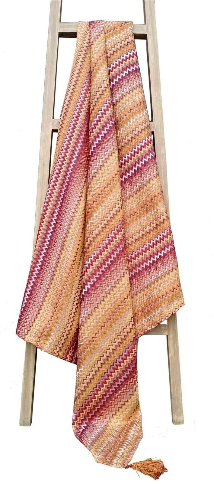 Mia Bohemian Throw Blanket with Tribal Striped Pattern and Tasselled Edges