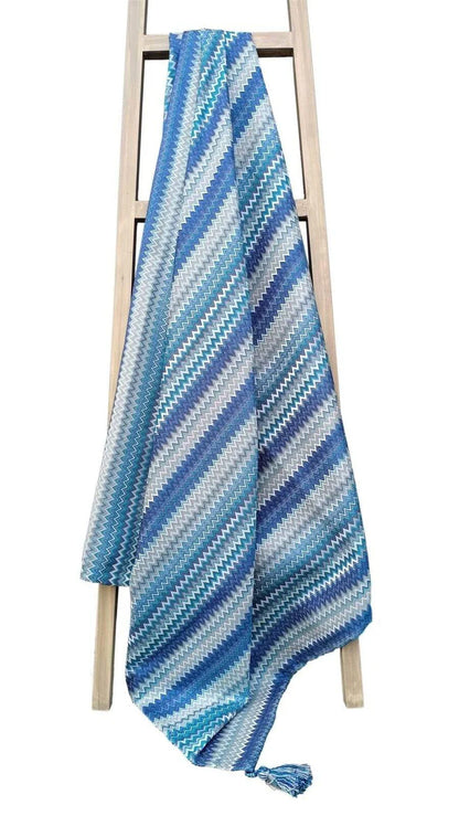 Mia Bohemian Throw Blanket with Tribal Striped Pattern and Tasselled Edges