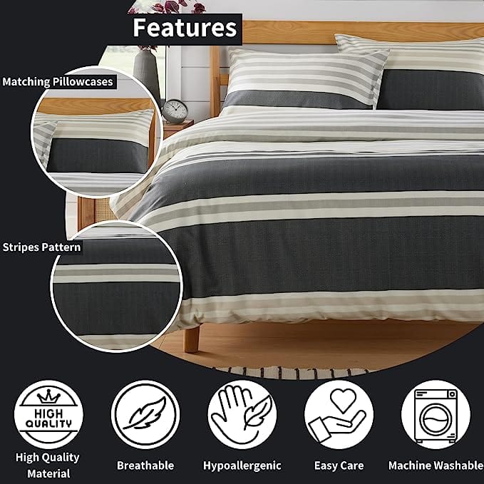 Miami Stripes Reversible Duvet Cover Set Hypoallergenic High-Quality Cotton Blend Bedding
