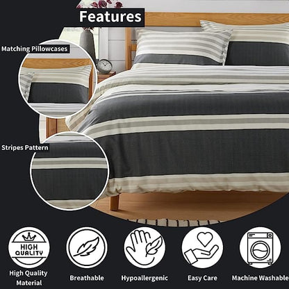 Miami Stripes Reversible Duvet Cover Set Hypoallergenic High-Quality Cotton Blend Bedding