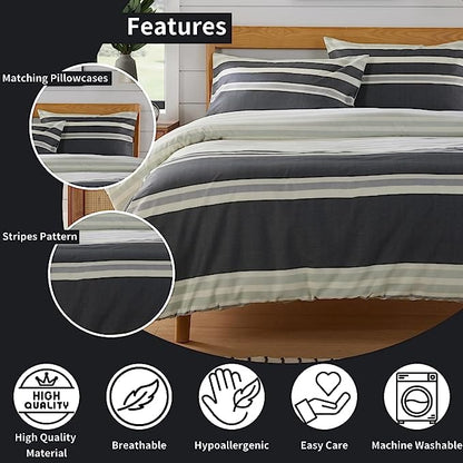 Miami Stripes Reversible Duvet Cover Set Hypoallergenic High-Quality Cotton Blend Bedding