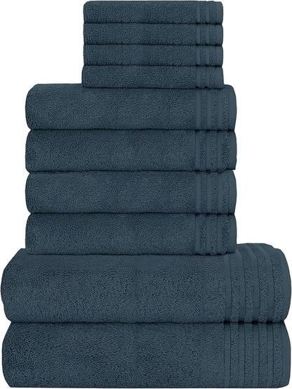 10 Piece Monaco Luxury Egyptian Cotton Towel Set 500 GSM with 4 Face Towels 4 Hand Towels 2 Bath Towels for Bathroom