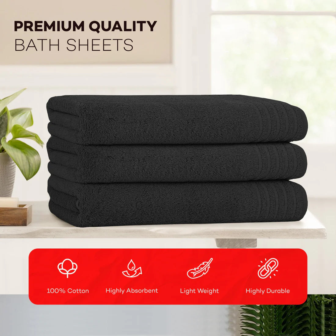 3 Pack Monaco Large Bath Sheets 100% Cotton 500 GSM Highly Absorbent Set
