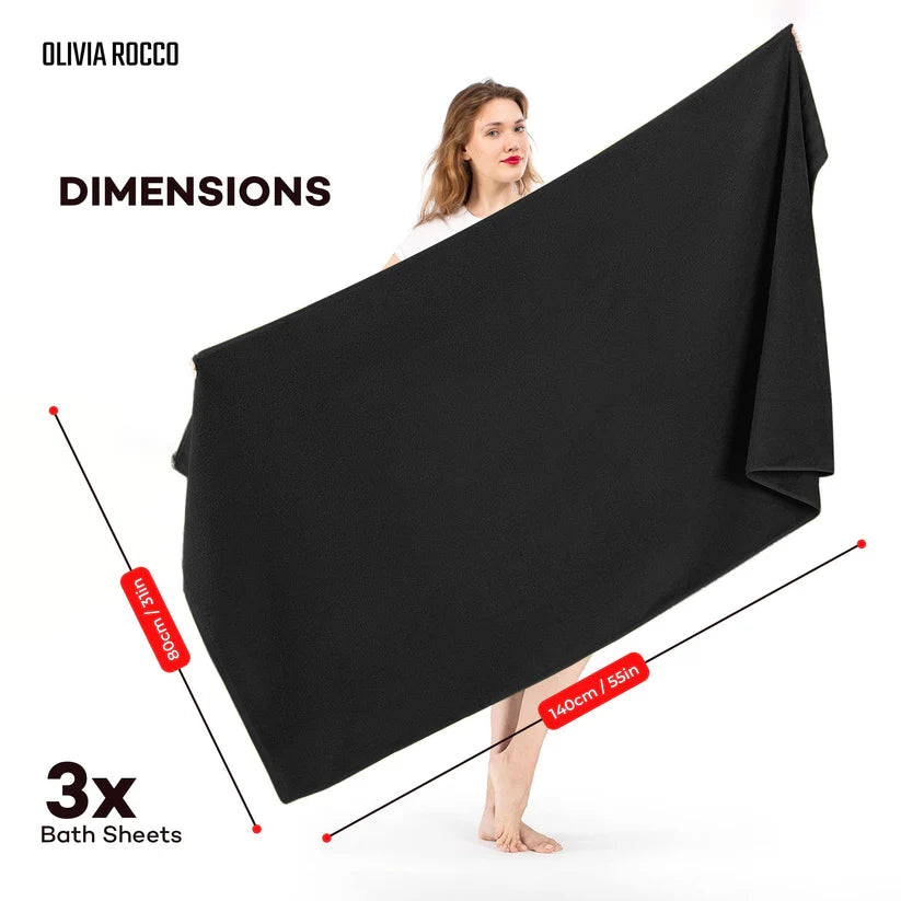 3 Pack Monaco Large Bath Sheets 100% Cotton 500 GSM Highly Absorbent Set