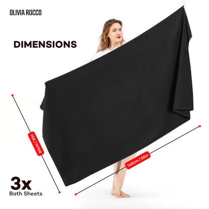 3 Pack Monaco Large Bath Sheets 100% Cotton 500 GSM Highly Absorbent Set