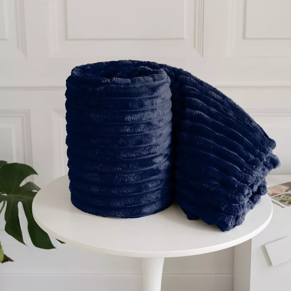Ribbed Throws Fleece Blanket Chunky Cord Faux Fur Large Size Sofa Bed Soft Warm