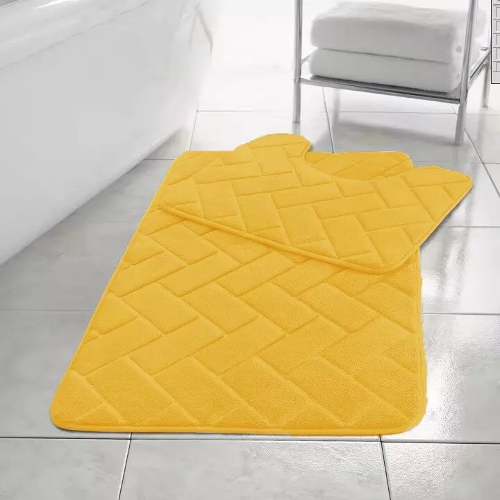 Block Bath & Pedestal Mat 2 Piece Set Memory Foam  Non Slip
