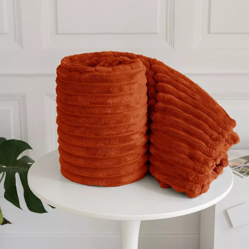 Ribbed Throws Fleece Blanket Chunky Cord Faux Fur Large Size Sofa Bed Soft Warm