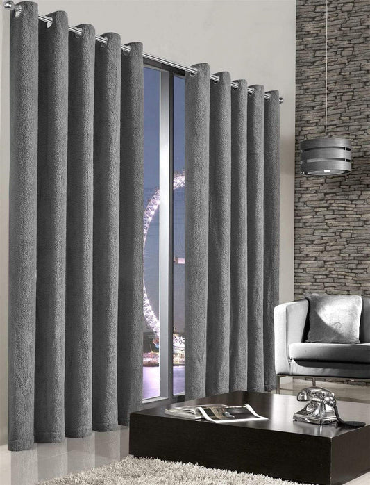 Original Teddy Fleece Thermal Curtains Luxurious Soft Plush Polyester Energy Efficient Eyelet Top for Living Room & Bedroom with Matching Tiebacks Multiple Sizes and Colours