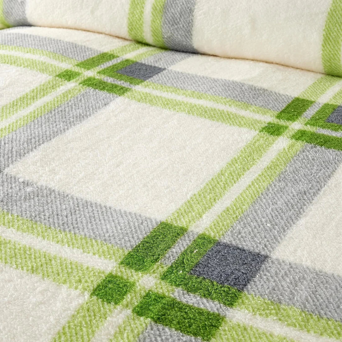 Orkney Check Fleece Duvet Set Grey Green Super Soft Bedding
