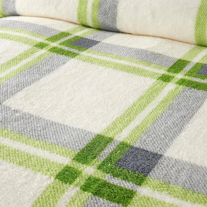 Orkney Check Fleece Duvet Set Grey Green Super Soft Bedding