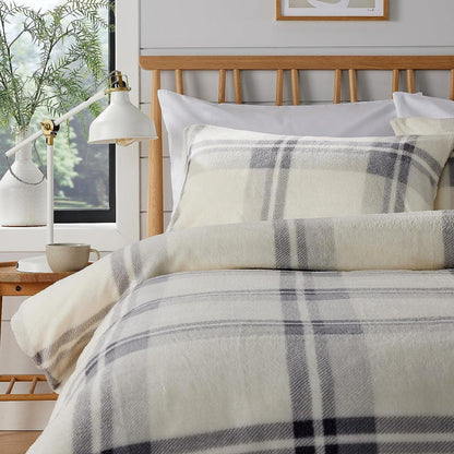 Orkney Check Fleece Duvet Set Grey Green Super Soft Bedding