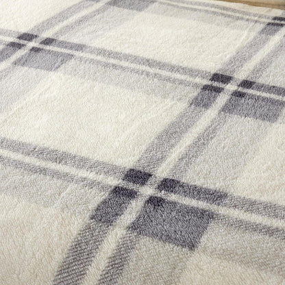 Orkney Check Fleece Duvet Set Grey Green Super Soft Bedding