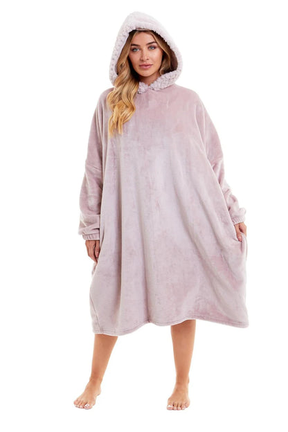 Oversized Women's Plush Hooded Poncho Blanket