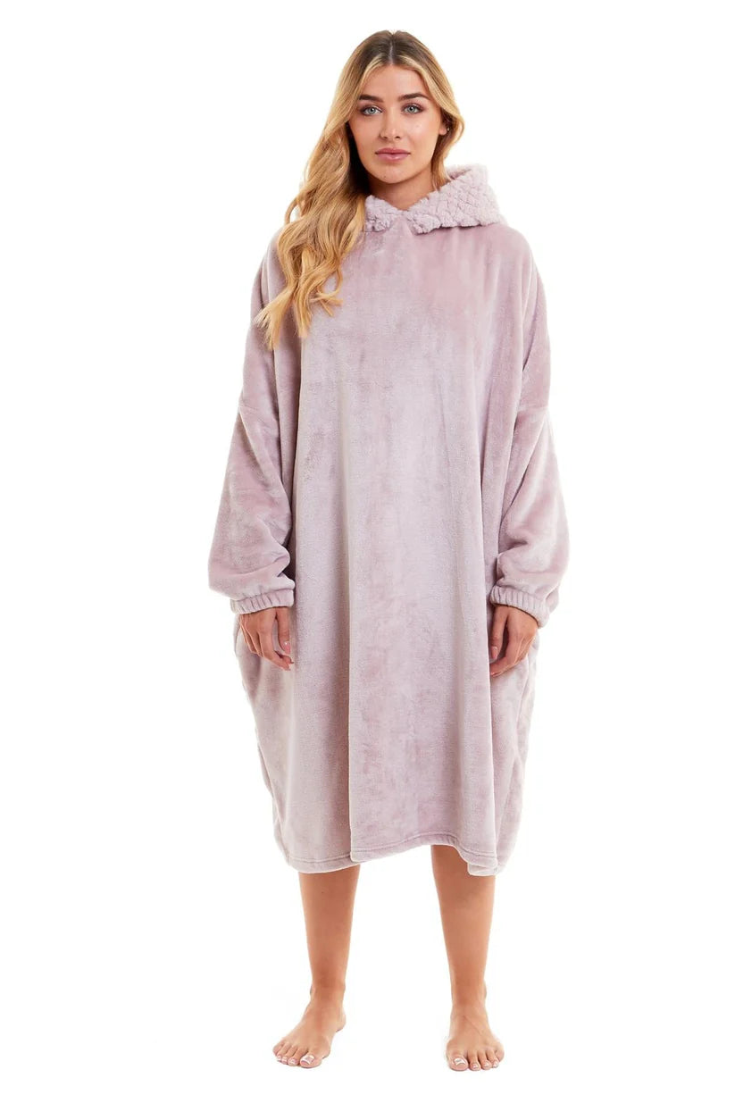 Oversized Women's Plush Hooded Poncho Blanket