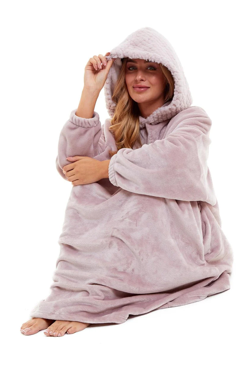 Oversized Women's Plush Hooded Poncho Blanket