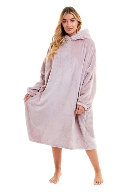 Oversized Women's Plush Hooded Poncho Blanket