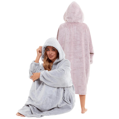 Oversized Women's Plush Hooded Poncho Blanket
