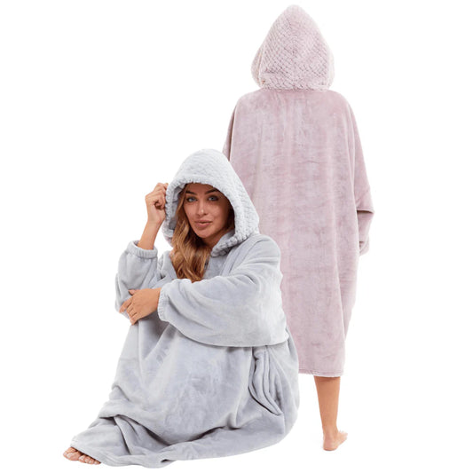 Oversized Women's Plush Hooded Poncho Blanket