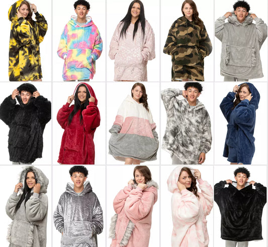 Oversized HOODIE HOODED Blanket Plush SHERPA TEDDY Fleece Sweatshirt With Pocket