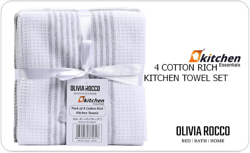 Pack of 4 Green Cotton Tea Towels for Drying Dishes and Cleaning Spills High Absorbency