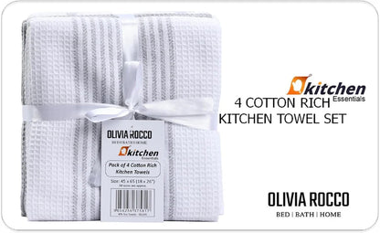 Pack of 4 Green Cotton Tea Towels for Drying Dishes and Cleaning Spills High Absorbency