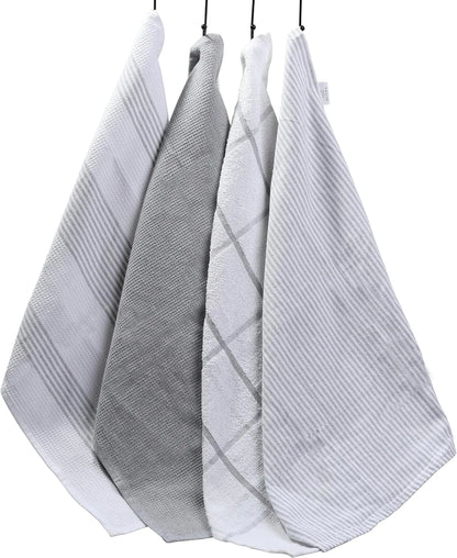 Pack of 4 Green Cotton Tea Towels for Drying Dishes and Cleaning Spills High Absorbency
