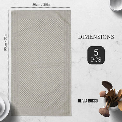 Pack of 5 Large Super Absorbent 100% Cotton Tea Towels